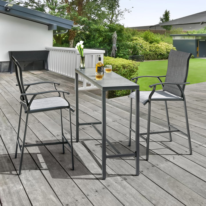 3-Piece Patio Bar Set, All-Weather Textilene Fabric, Outdoor 3D-Print Tempered Glass High Bar Table Set