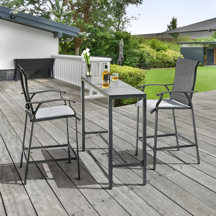3-Piece Patio Bar Set, All-Weather Textilene Fabric, Outdoor 3D-Print Tempered Glass High Bar Table Set