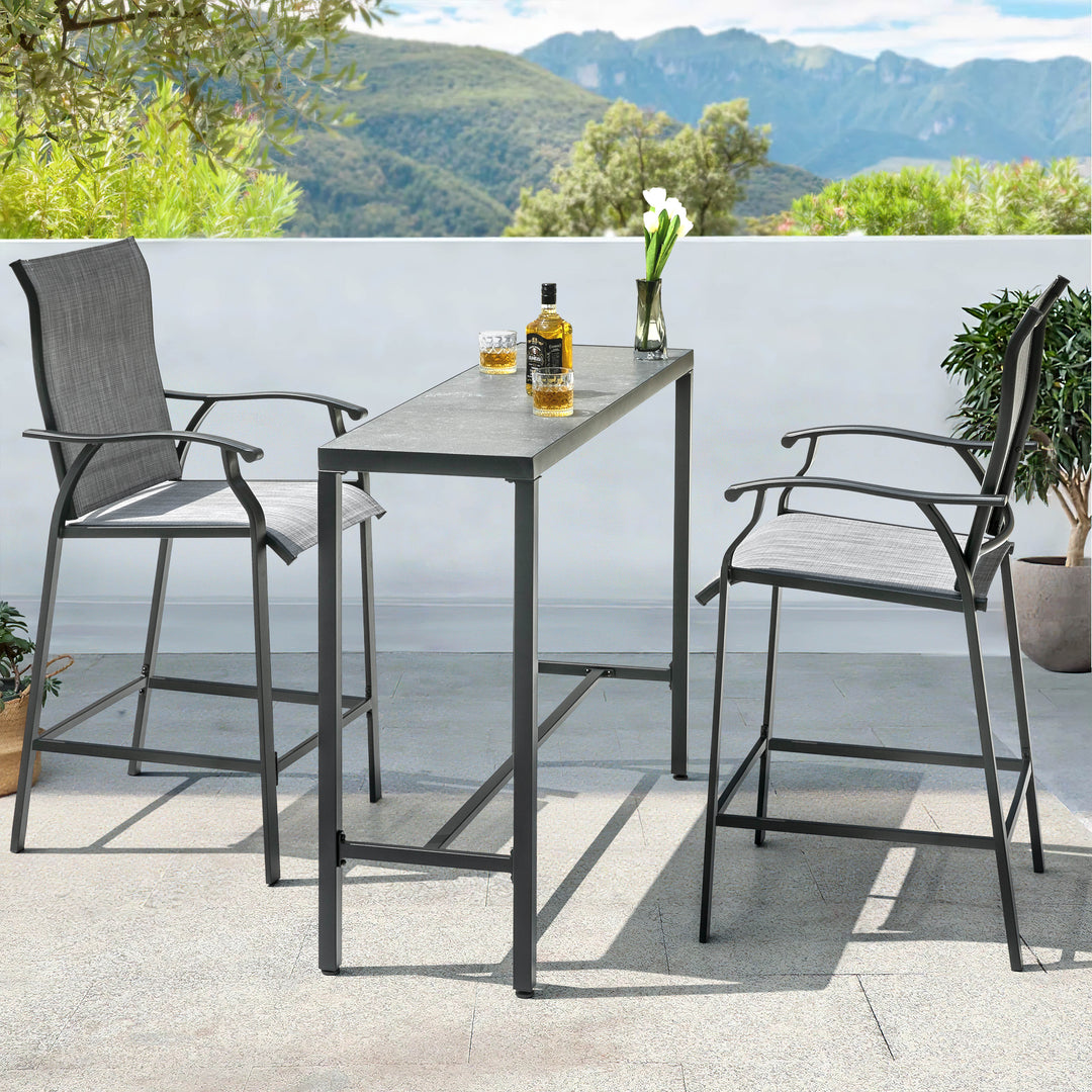 3-Piece Patio Bar Set, All-Weather Textilene Fabric, Outdoor 3D-Print Tempered Glass High Bar Table Set