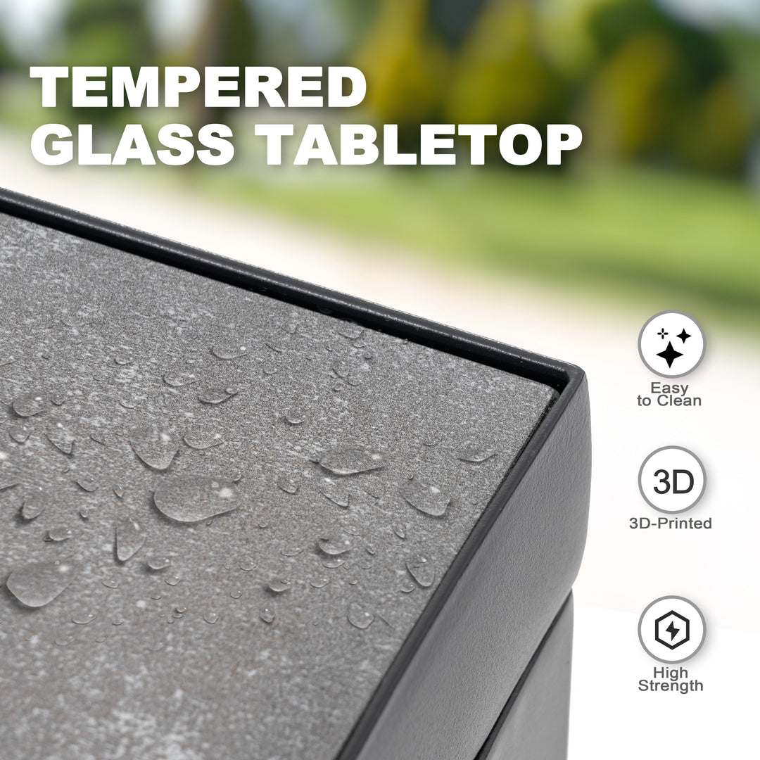 3-Piece Patio Bar Set, All-Weather Textilene Fabric, Outdoor 3D-Print Tempered Glass High Bar Table Set