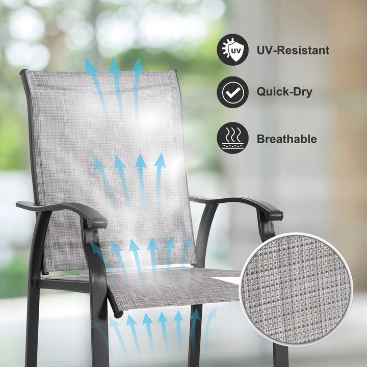 3-Piece Patio Bar Set, All-Weather Textilene Fabric, Outdoor 3D-Print Tempered Glass High Bar Table Set