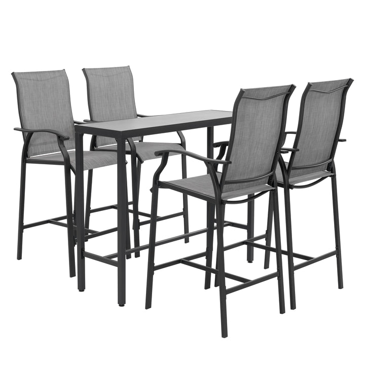 Patio 5-Piece Textilene Bar Set with High Backrest, Black and Gray