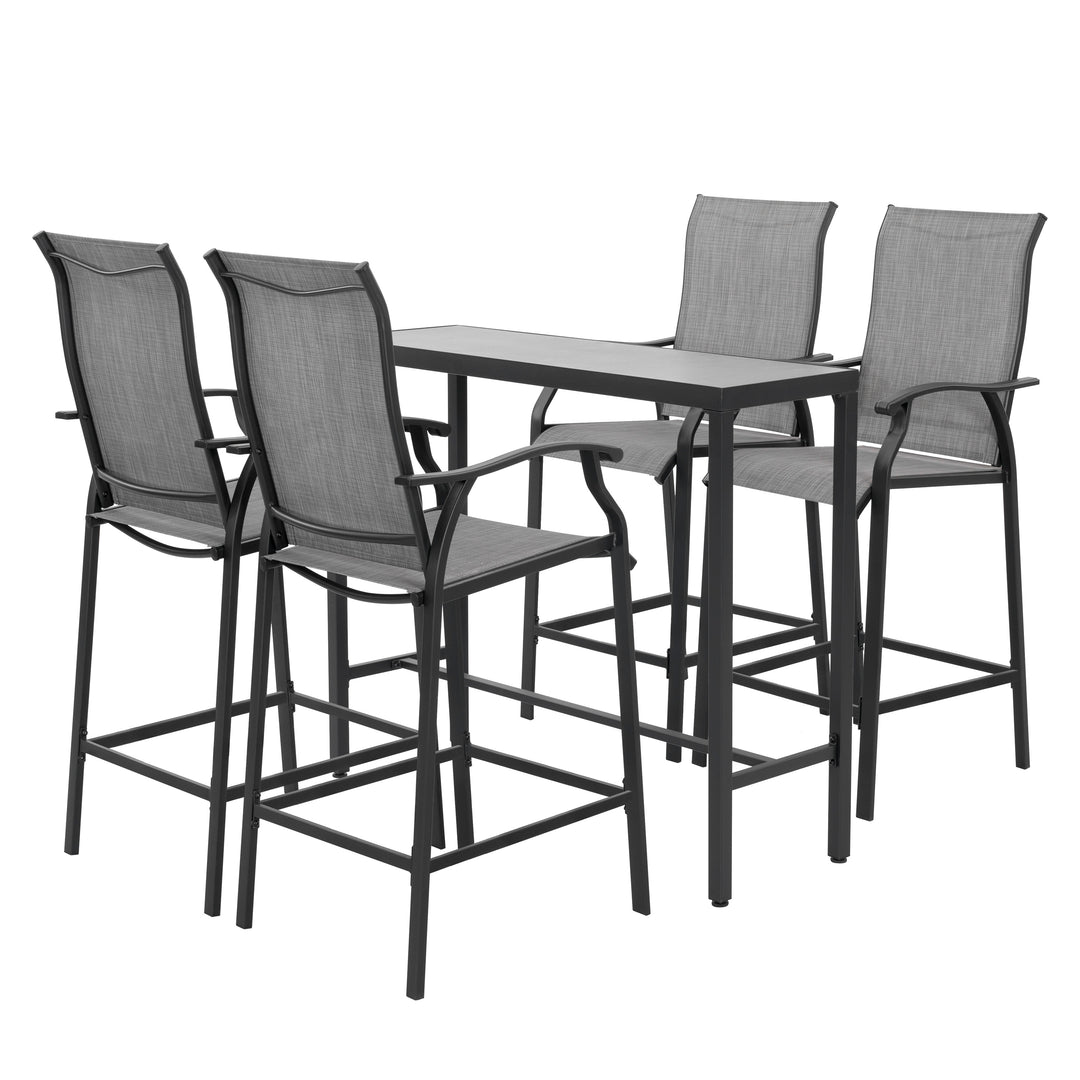 Patio 5-Piece Textilene Bar Set with High Backrest, Black and Gray