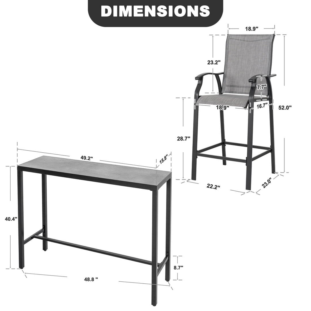 Patio 5-Piece Textilene Bar Set with High Backrest, Black and Gray