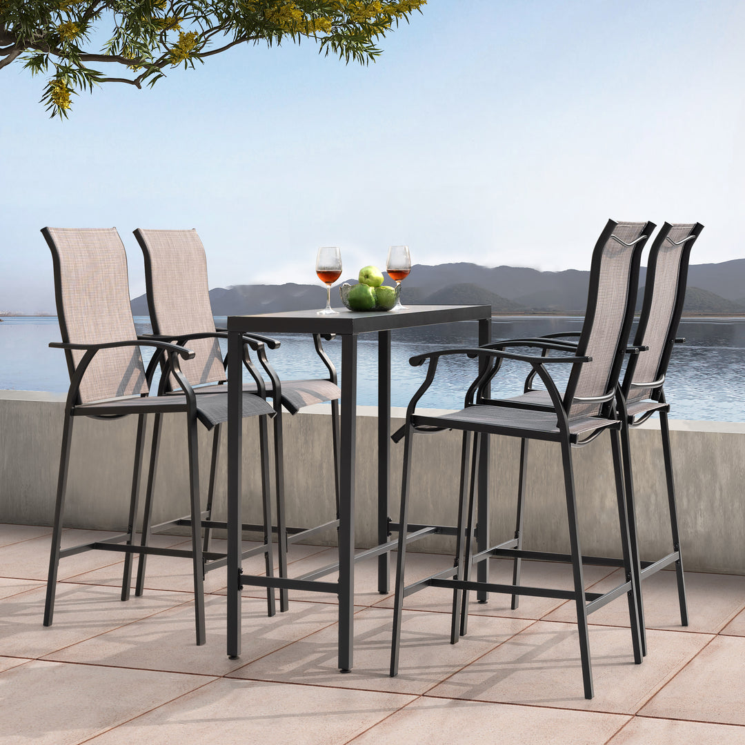 Patio 5-Piece Textilene Bar Set with High Backrest, Black and Gray
