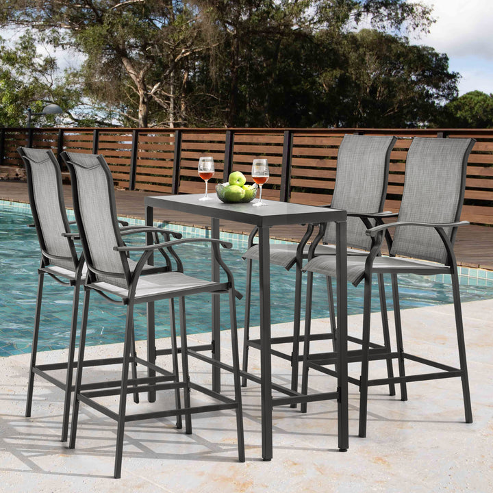 Patio 5-Piece Textilene Bar Set with High Backrest, Black and Gray