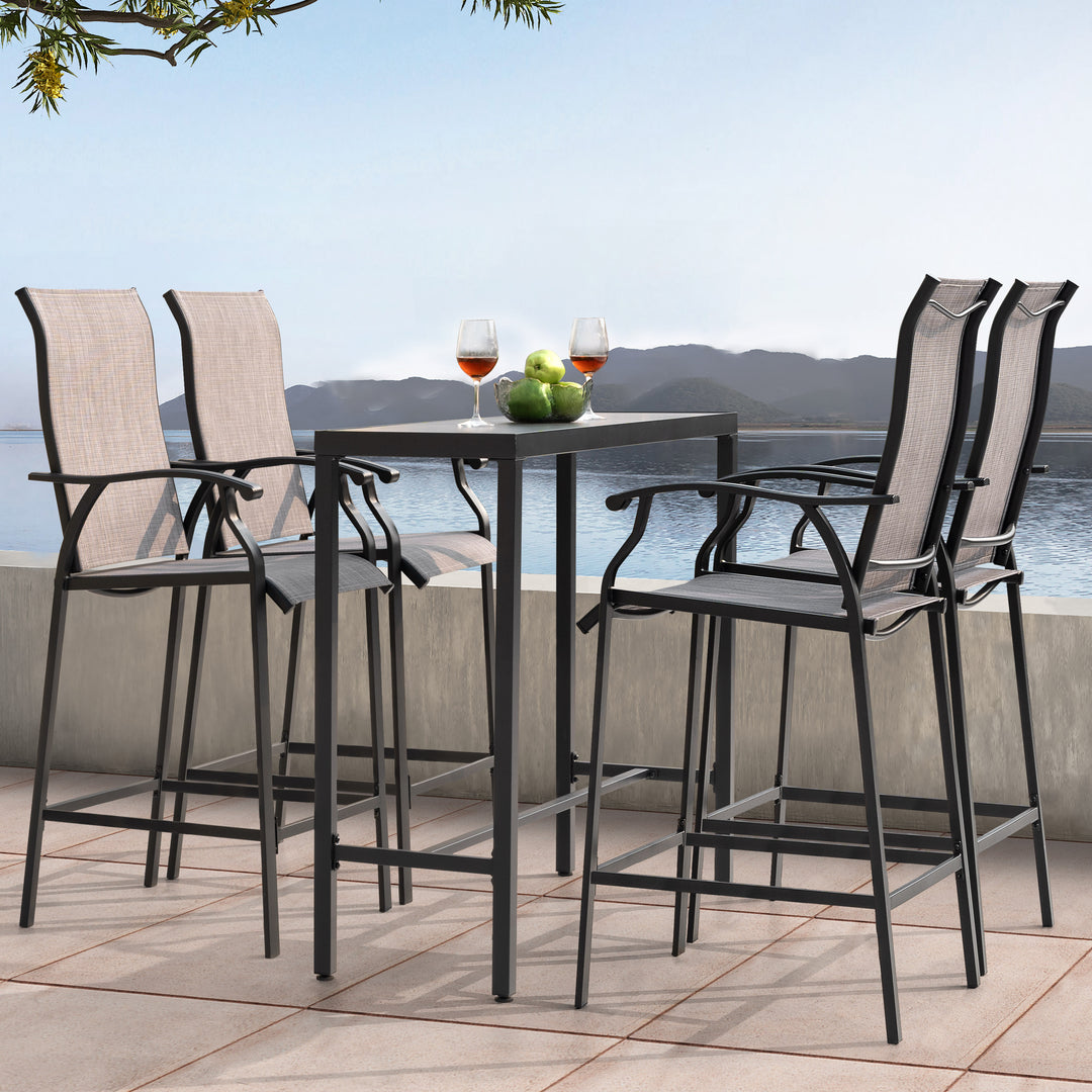 Patio 5-Piece Textilene Bar Set with High Backrest, Black and Gray