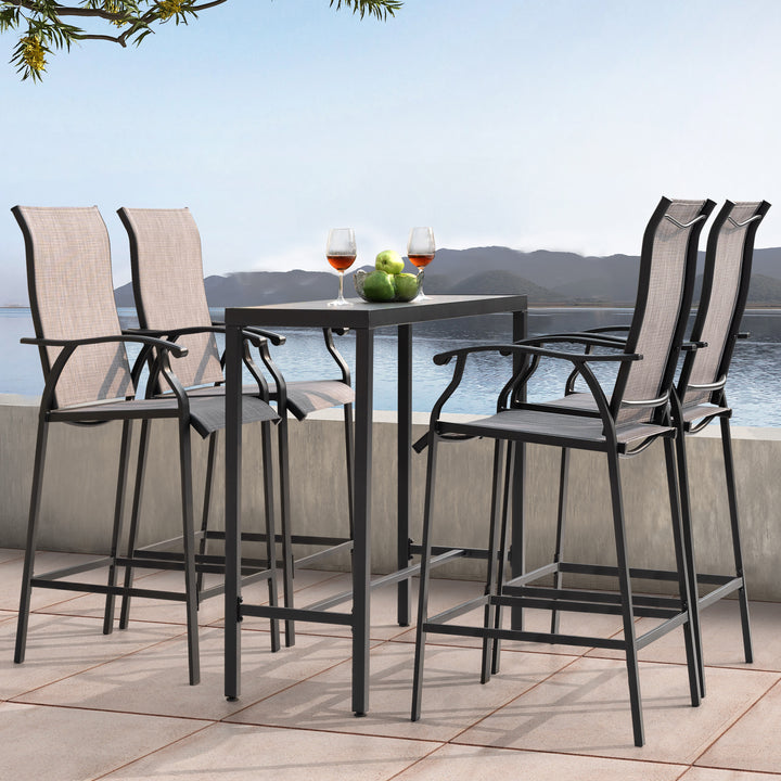 Patio 5-Piece Textilene Bar Set with High Backrest, Black and Gray