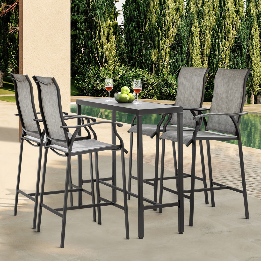 Patio 5-Piece Textilene Bar Set with High Backrest, Black and Gray