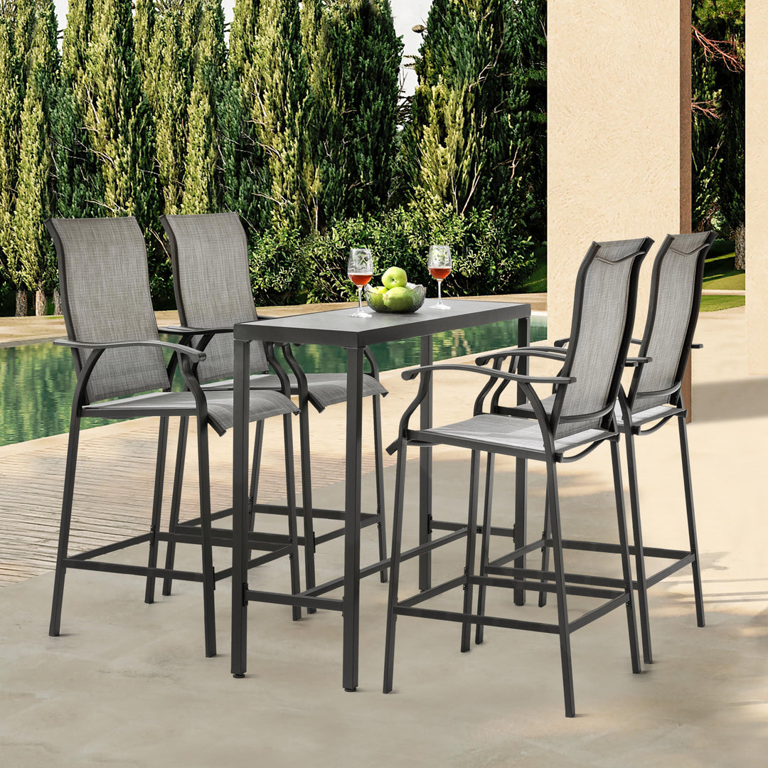 Patio 5-Piece Textilene Bar Set with High Backrest, Black and Gray