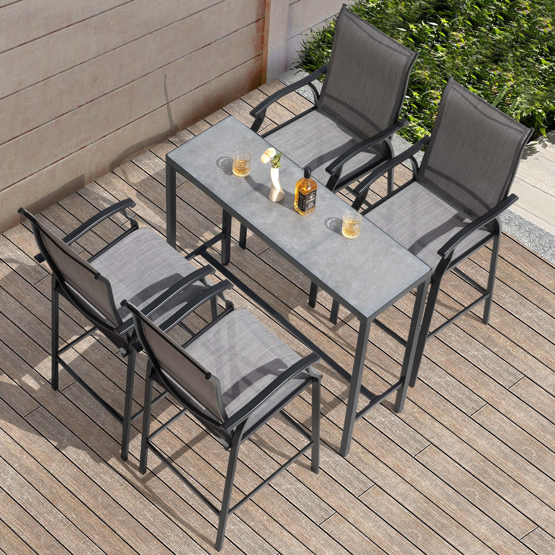 Patio 5-Piece Textilene Bar Set with High Backrest, Black and Gray