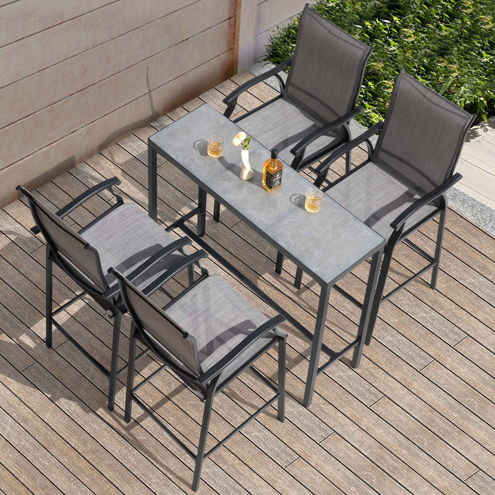 Patio 5-Piece Textilene Bar Set with High Backrest, Black and Gray