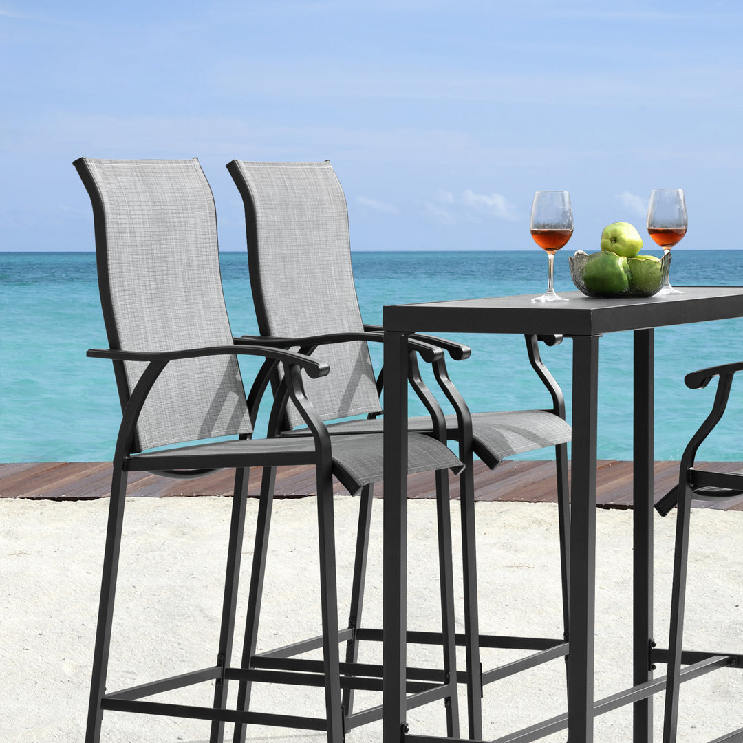 Patio 5-Piece Textilene Bar Set with High Backrest, Black and Gray