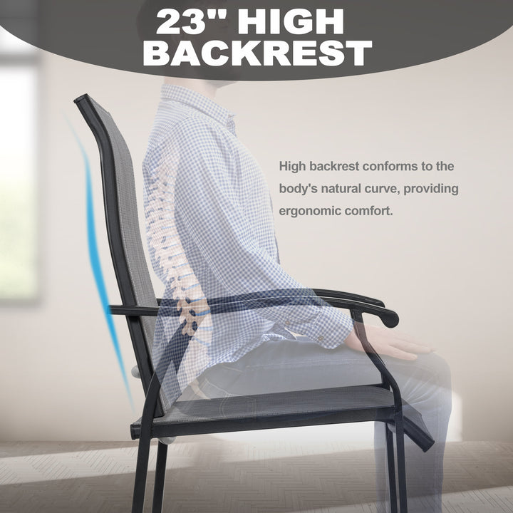 Patio 5-Piece Textilene Bar Set with High Backrest, Black and Gray