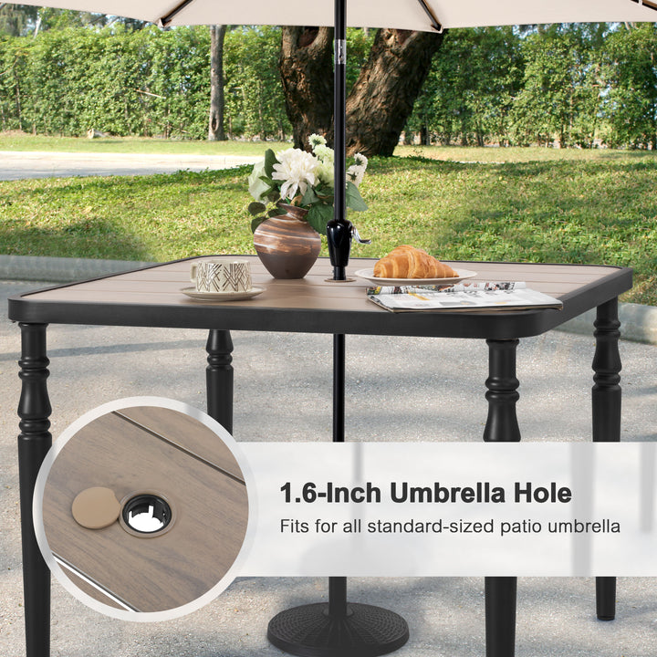 5PCS Patio Stackable Dining Set, Umbrella Hole and Wood-Grain Tabletop