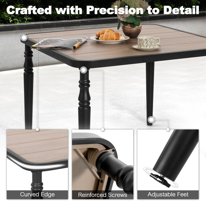 5PCS Patio Stackable Dining Set, Umbrella Hole and Wood-Grain Tabletop