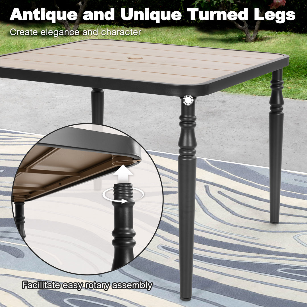 5PCS Patio Stackable Dining Set, Umbrella Hole and Wood-Grain Tabletop