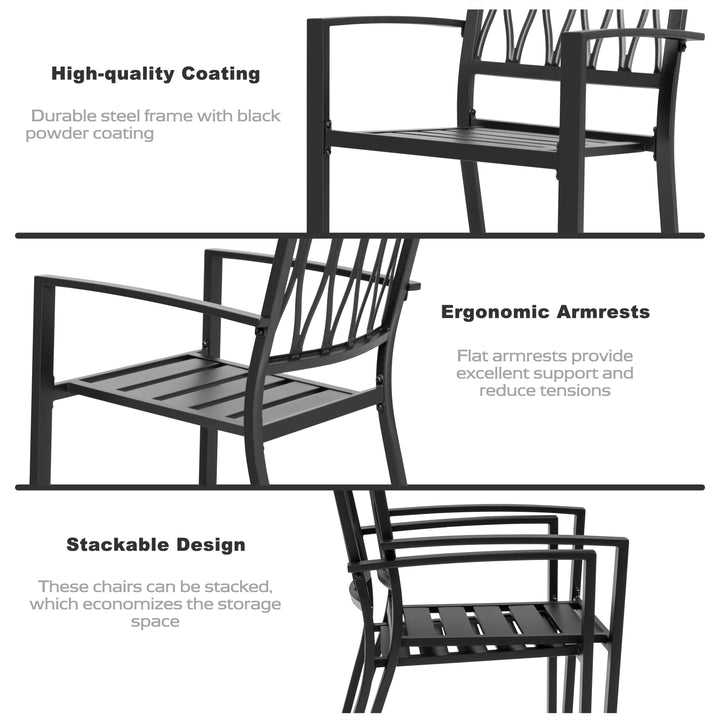 5PCS Patio Stackable Dining Set, Umbrella Hole and Wood-Grain Tabletop