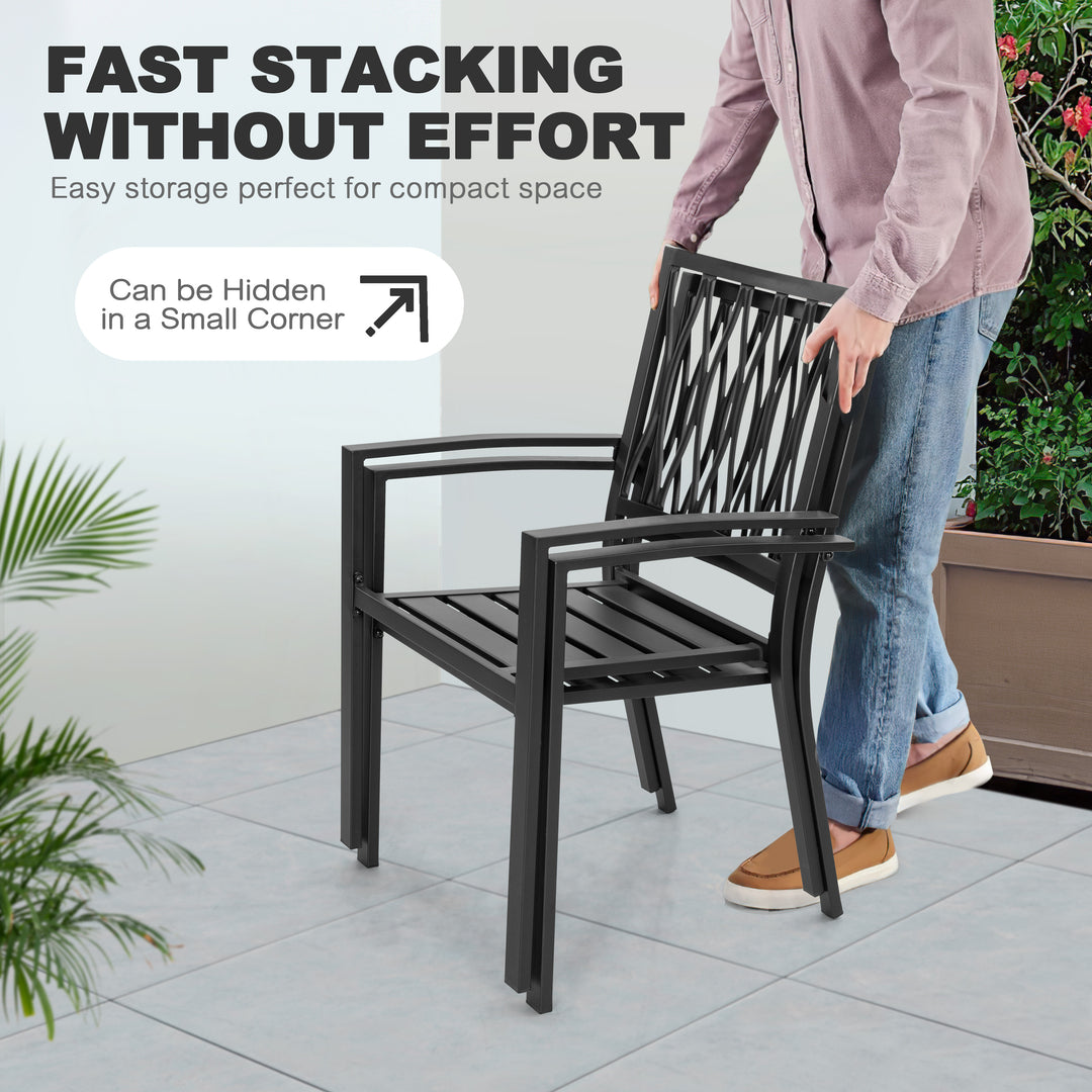 5PCS Patio Stackable Dining Set, Umbrella Hole and Wood-Grain Tabletop