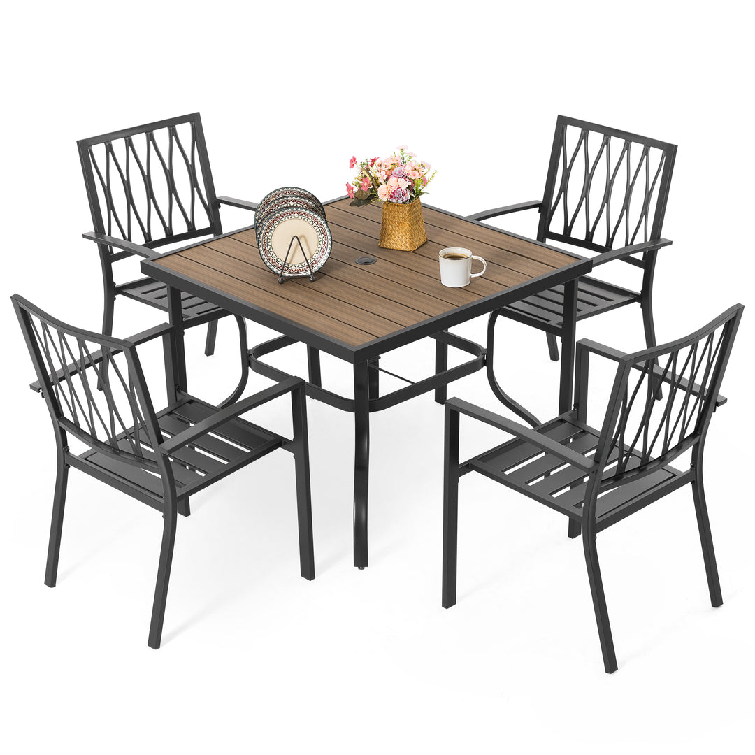 5-Piece Patio Outdoor Metal Dining Set with Umbrella Hole