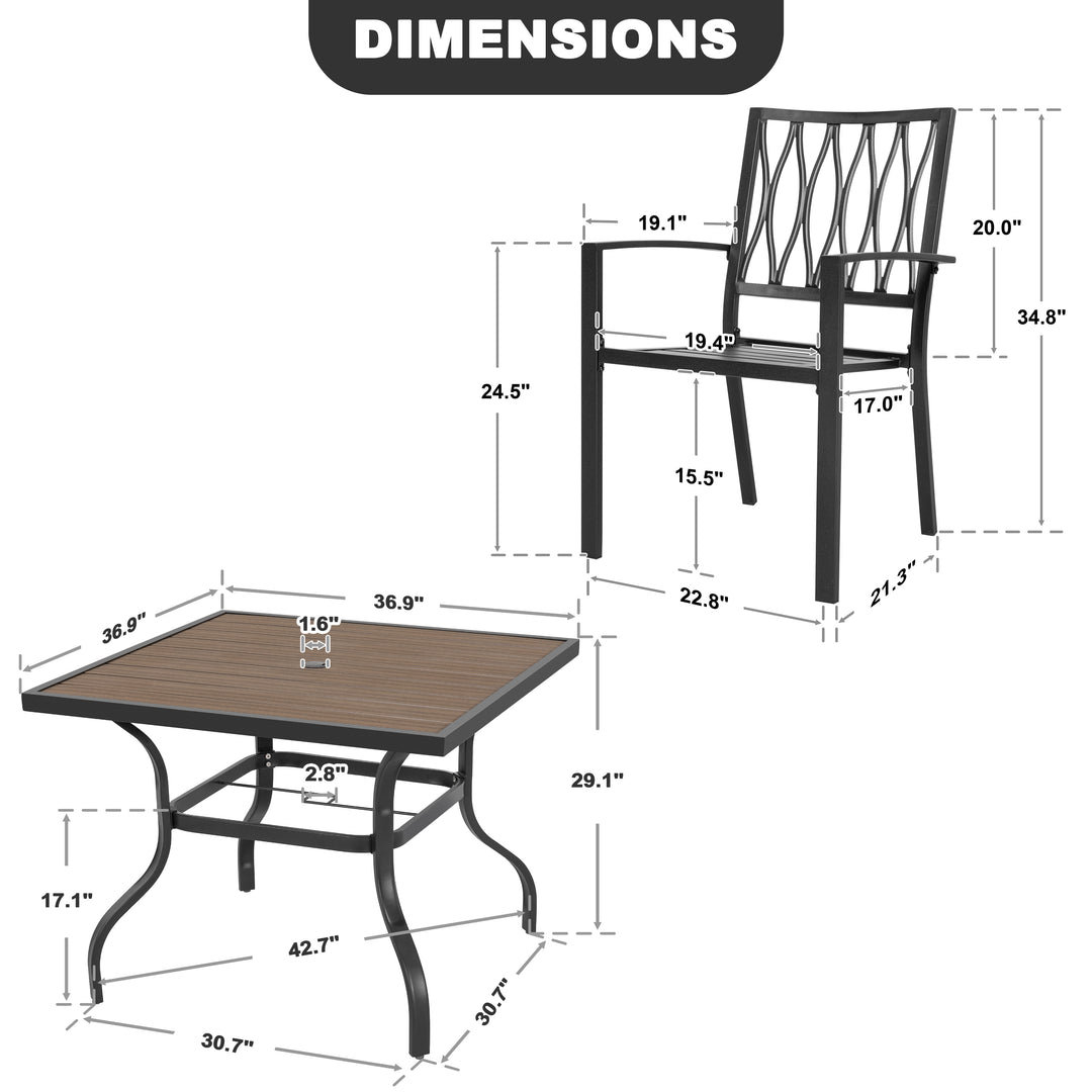 5-Piece Patio Outdoor Metal Dining Set with Umbrella Hole