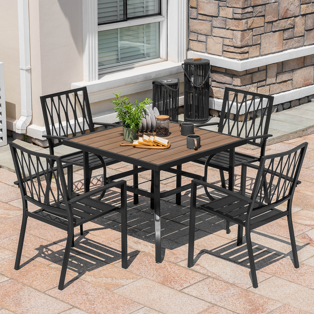 5-Piece Patio Outdoor Metal Dining Set with Umbrella Hole