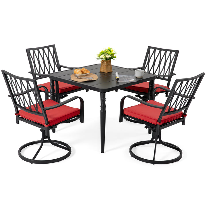 5PCS Patio Metal Dining Set with Swivel Chairs and Umbrella Hole, Black