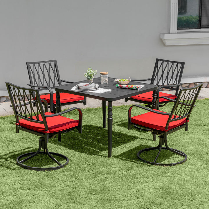 5PCS Patio Metal Dining Set with Swivel Chairs and Umbrella Hole, Black