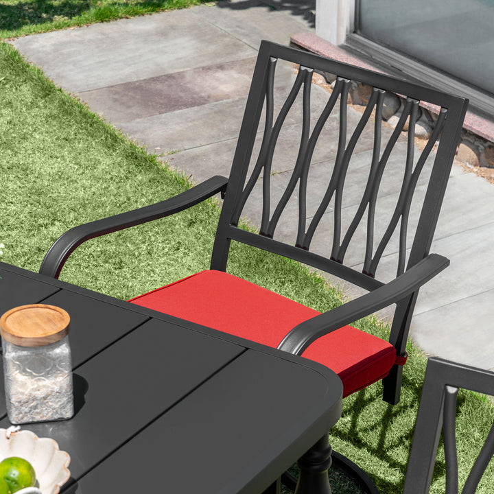 5PCS Patio Metal Dining Set with Swivel Chairs and Umbrella Hole, Black