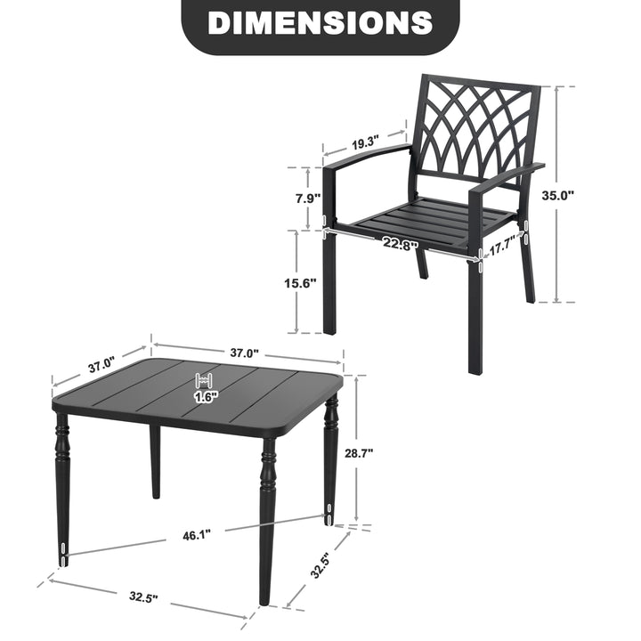 5PCS Patio Dining Set with 4 Stackable Chairs and Umbrella Hole, Black