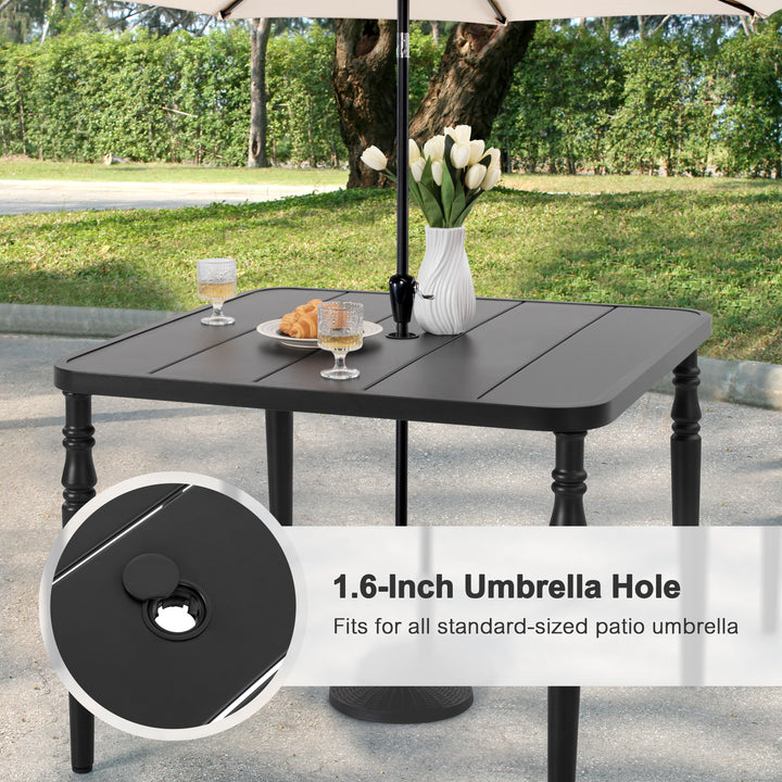 5PCS Patio Dining Set with 4 Stackable Chairs and Umbrella Hole, Black