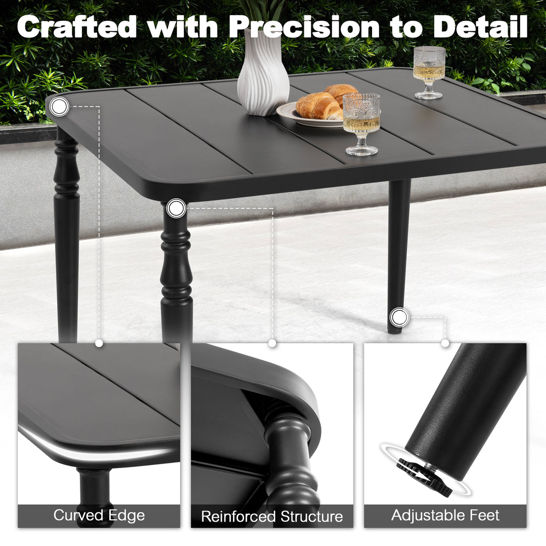 5PCS Patio Dining Set with 4 Stackable Chairs and Umbrella Hole, Black