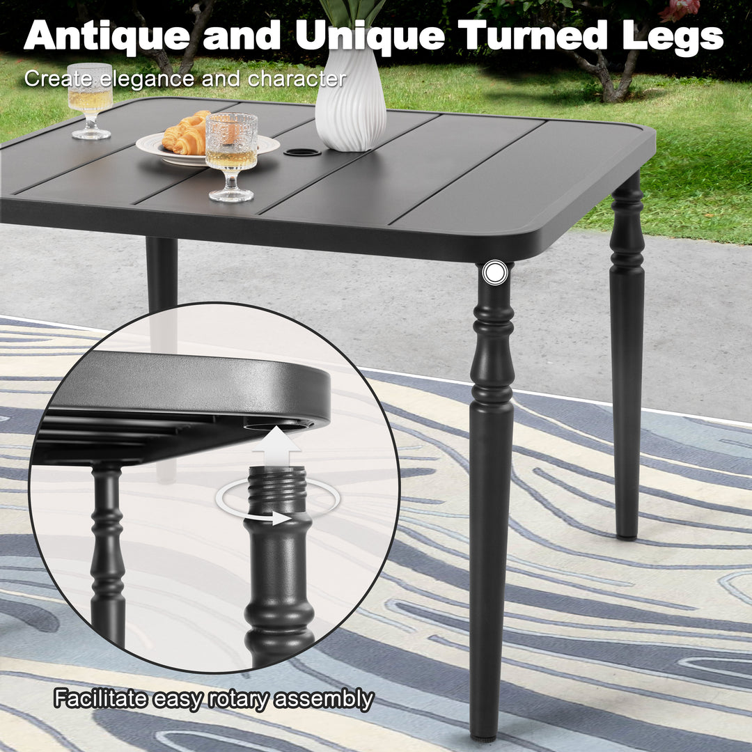 5PCS Patio Dining Set with 4 Stackable Chairs and Umbrella Hole, Black