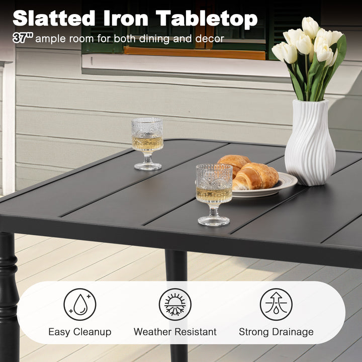 5PCS Patio Dining Set with 4 Stackable Chairs and Umbrella Hole, Black