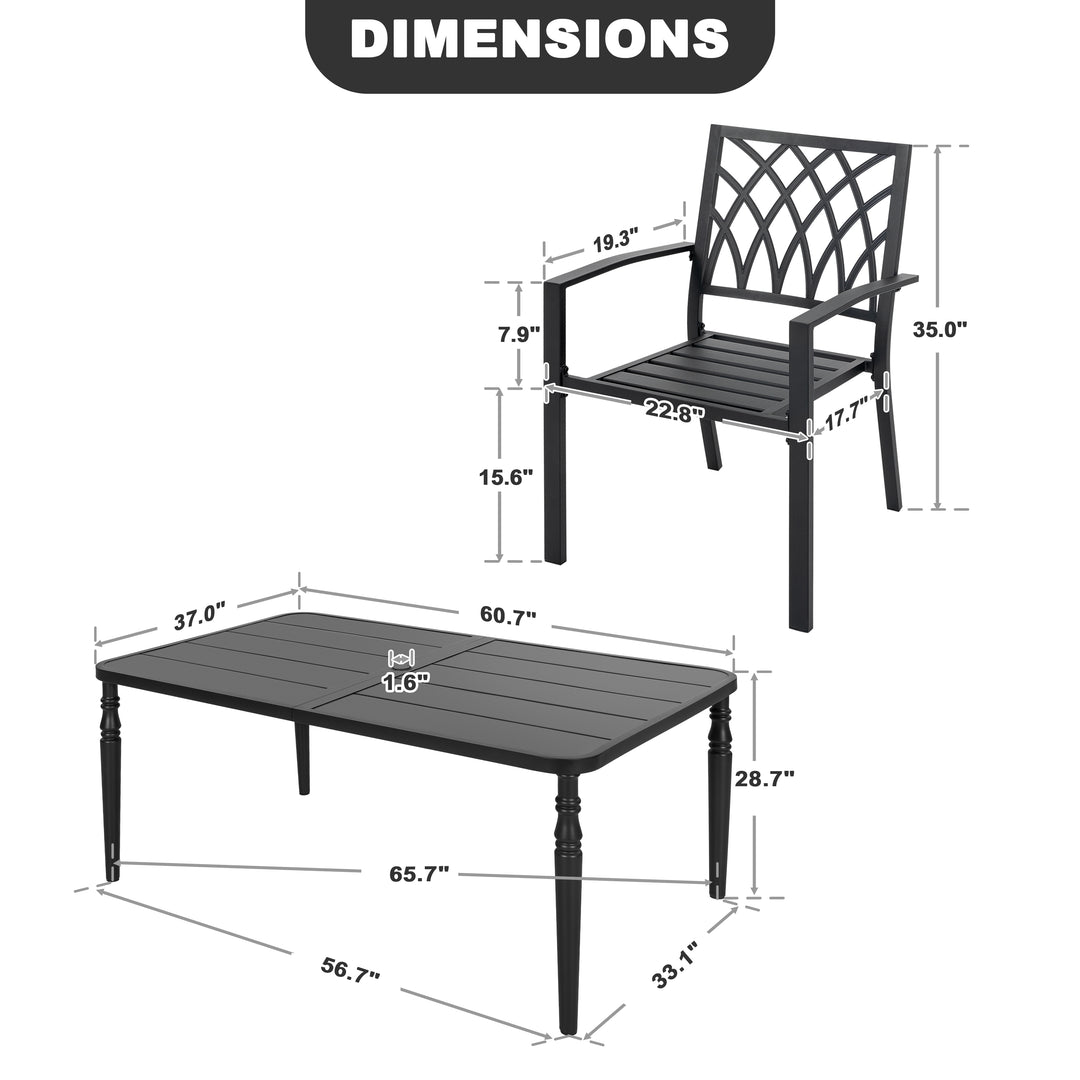 Patio Metal Dining Set with 6 Stackable Chairs and Umbrella Hole, Black