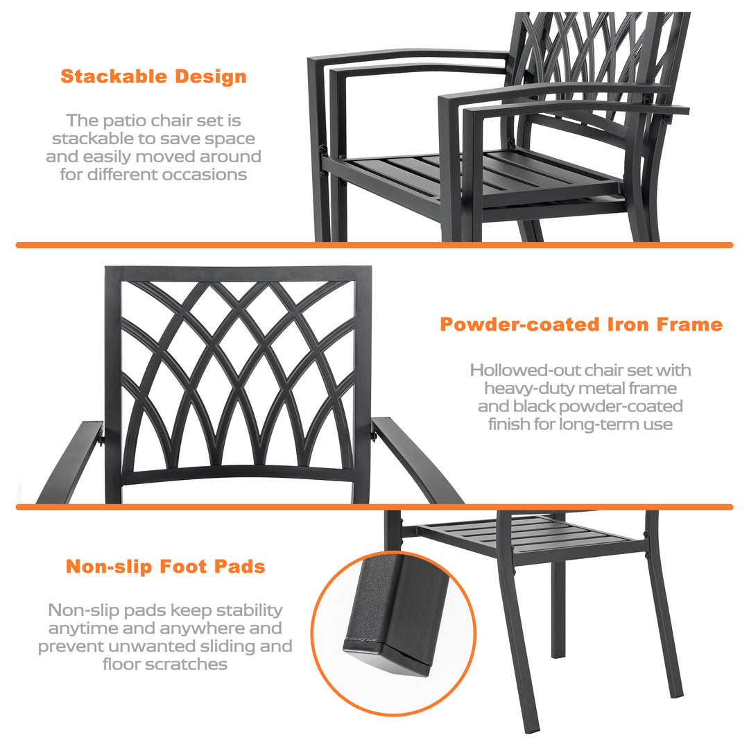 Patio Metal Dining Set with 6 Stackable Chairs and Umbrella Hole, Black