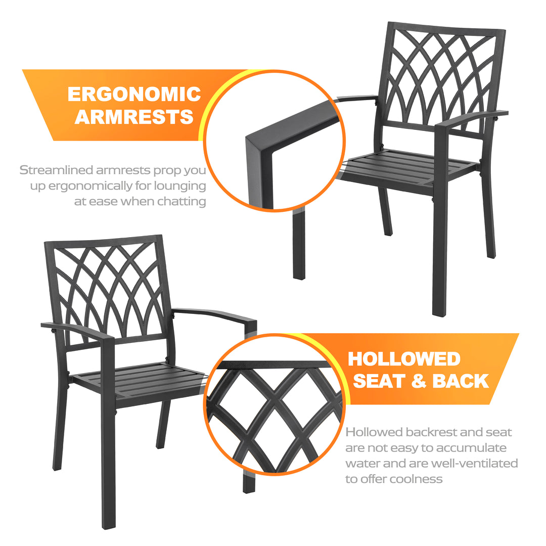 Patio Metal Dining Set with 6 Stackable Chairs and Umbrella Hole, Black