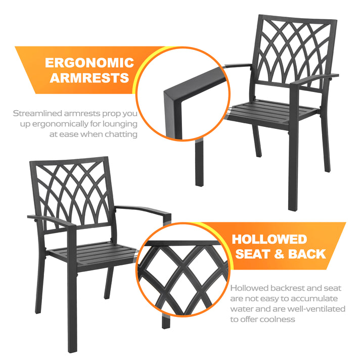 Patio Metal Dining Set with 6 Stackable Chairs and Umbrella Hole, Black