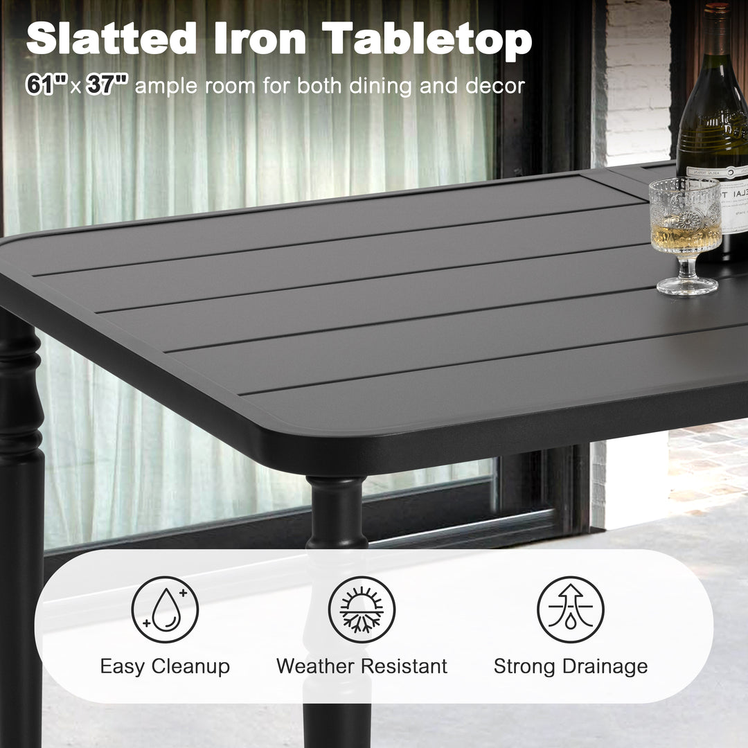 Patio Metal Dining Set with 6 Stackable Chairs and Umbrella Hole, Black