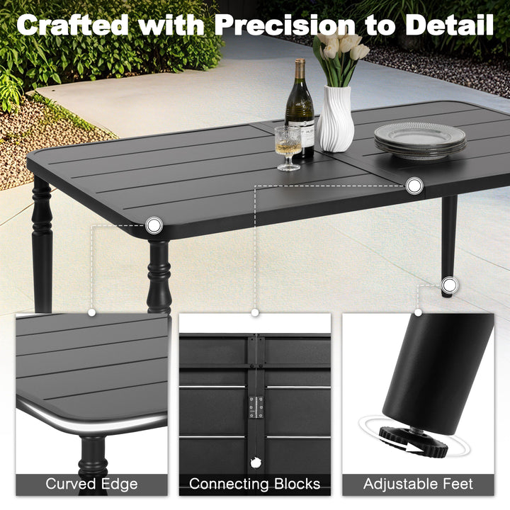 Patio Metal Dining Set with 6 Stackable Chairs and Umbrella Hole, Black