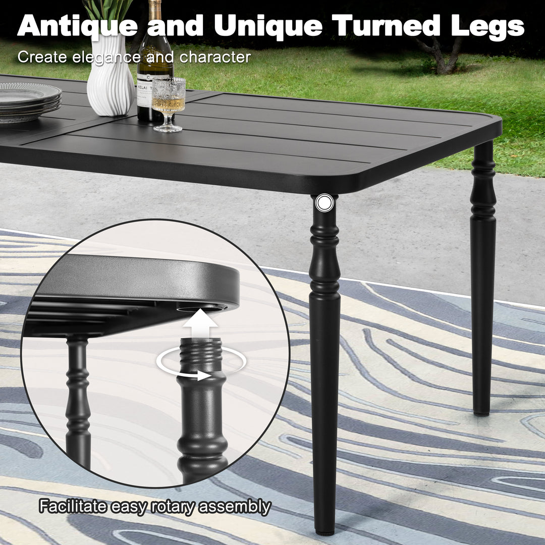 Patio Metal Dining Set with 6 Stackable Chairs and Umbrella Hole, Black