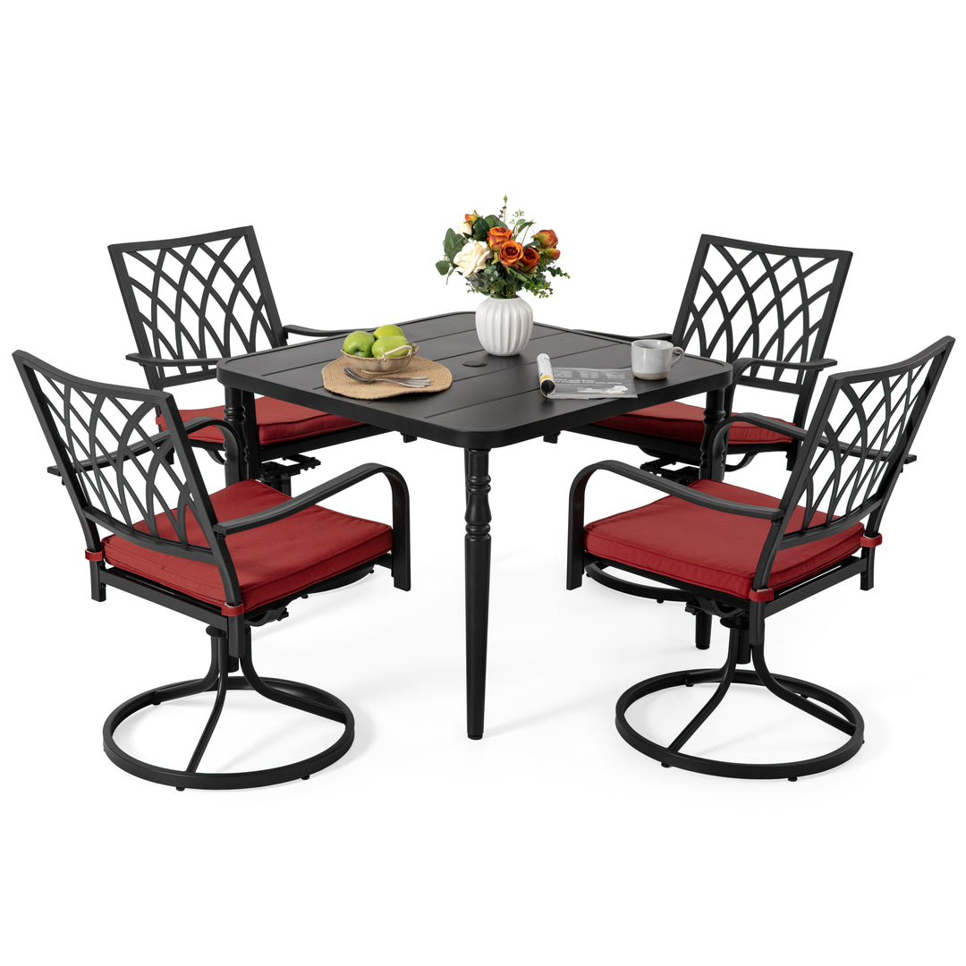 Patio Metal Swivel Dining Set of 5 with Zippered Cushions and Umbrella Hole