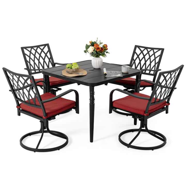 Patio Metal Swivel Dining Set of 5 with Zippered Cushions and Umbrella Hole