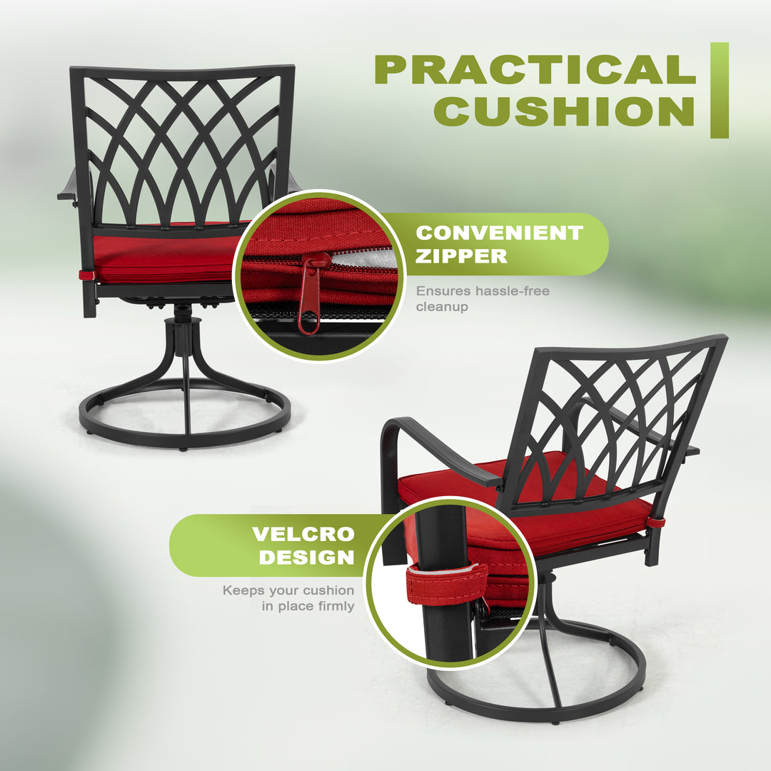 Patio Metal Swivel Dining Set of 5 with Zippered Cushions and Umbrella Hole
