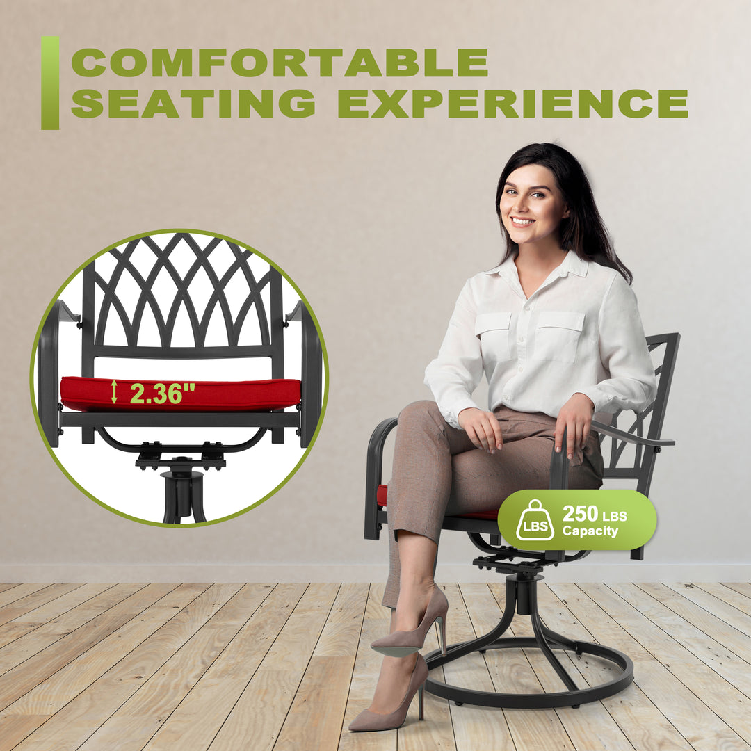 Patio Metal Swivel Dining Set of 5 with Zippered Cushions and Umbrella Hole