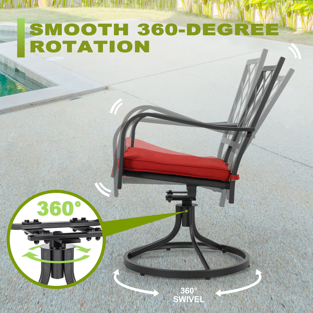 Patio Metal Swivel Dining Set of 5 with Zippered Cushions and Umbrella Hole
