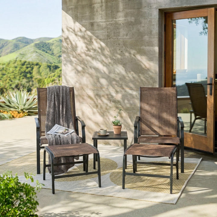 3-Piece Textilene Patio Chaise Lounge Set with Ottoman and Side Table