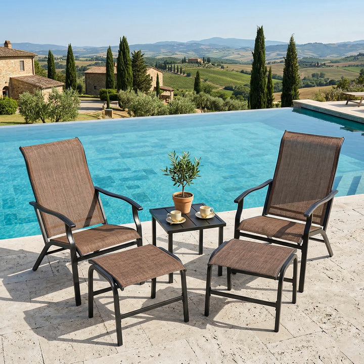 3-Piece Textilene Patio Chaise Lounge Set with Ottoman and Side Table