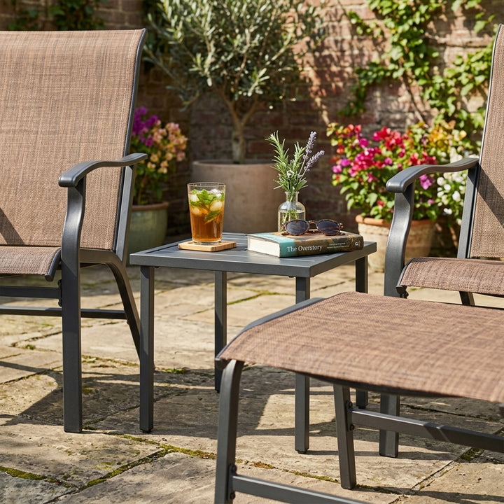 3-Piece Textilene Patio Chaise Lounge Set with Ottoman and Side Table