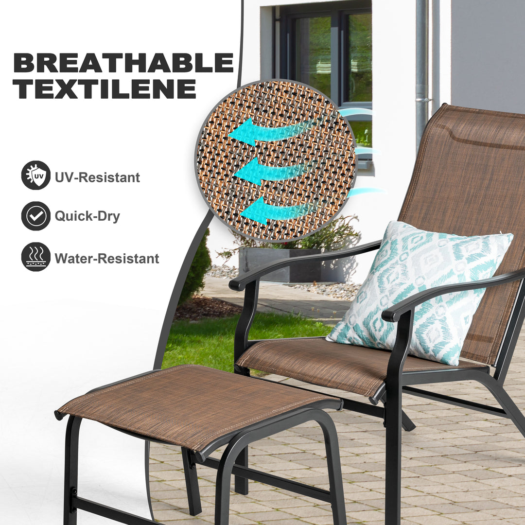 3-Piece Textilene Patio Chaise Lounge Set with Ottoman and Side Table